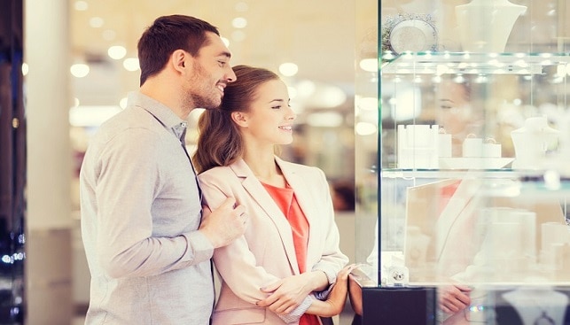 Couple at jewelry store