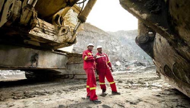 Pre-shift inspection of the 50 ton Terex RH 200 shovel at Venetia Mine