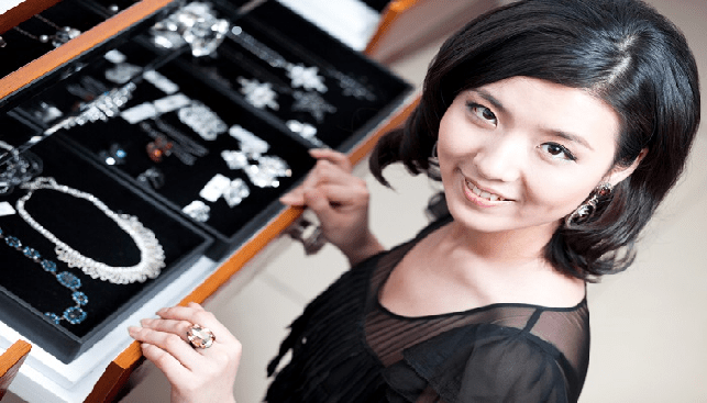 Woman at jewelry shop