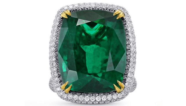 Ring emerald and fancy vivid yellow diamond ring