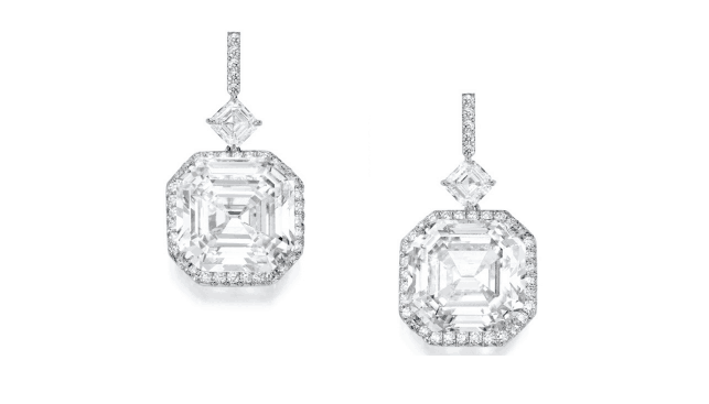 Extraordinary pair of platinum and diamond earrings. Sold for $5,300,000.