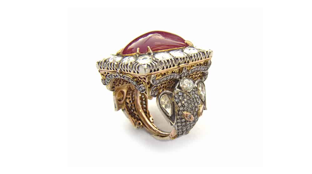 Ruby stone and diamond ring