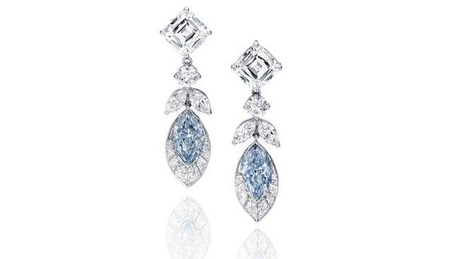 46ct Diamond Blue Topaz 18k White Gold Dangle Earrings