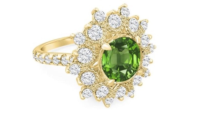 green gem gold diamond ring